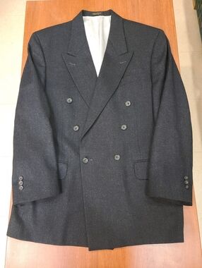 Oscar de la Renta Double Breasted Suit Blazer Jacket Charcoal Black Vtg Sz 40R